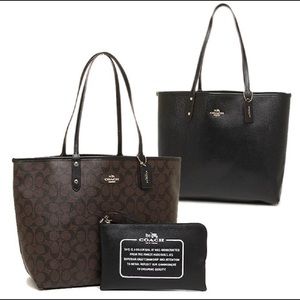 Coach Reversible Tote in Signature Black & Brown